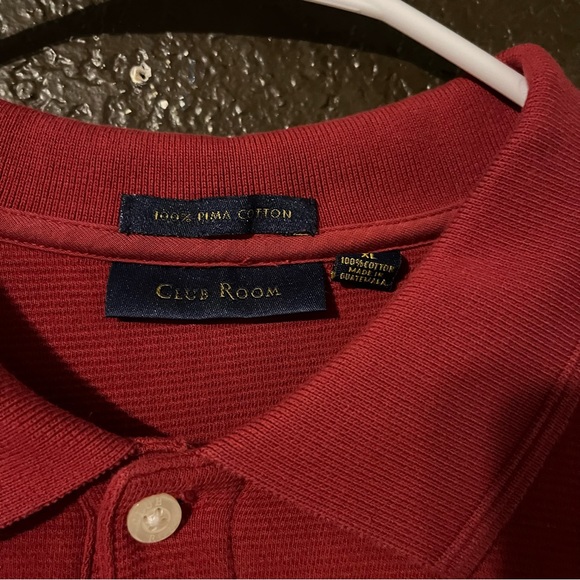 Red Long Sleeve Two Button Collared Long Sleeve Shirt, 100% Cotton, Size XL - Picture 2 of 4